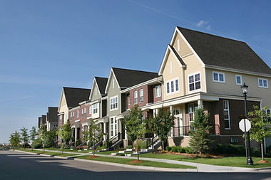 Row-of-Suburban-Townhouses-on-Summer-Day
