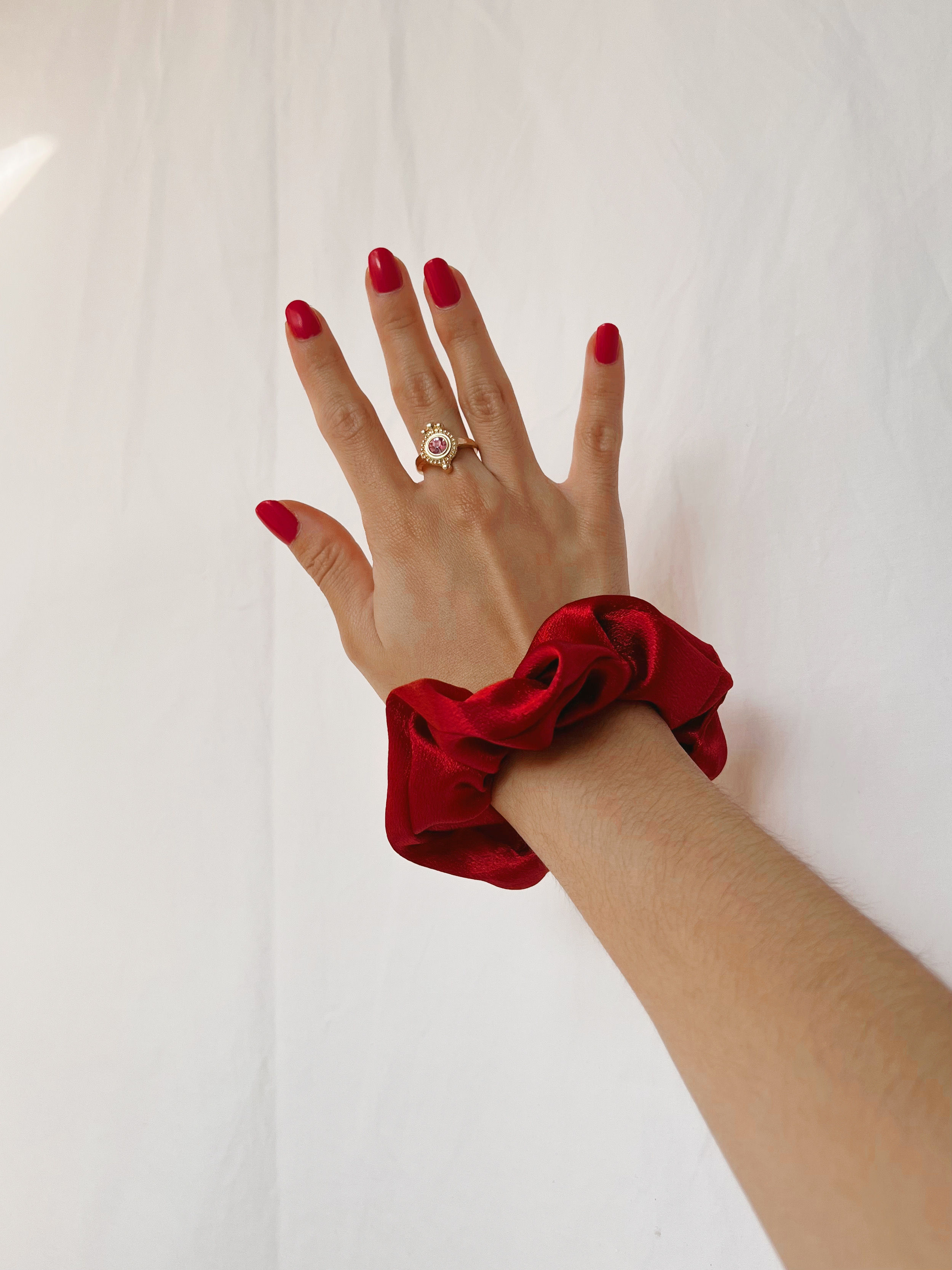 Cherry Red Satin Scrunchie