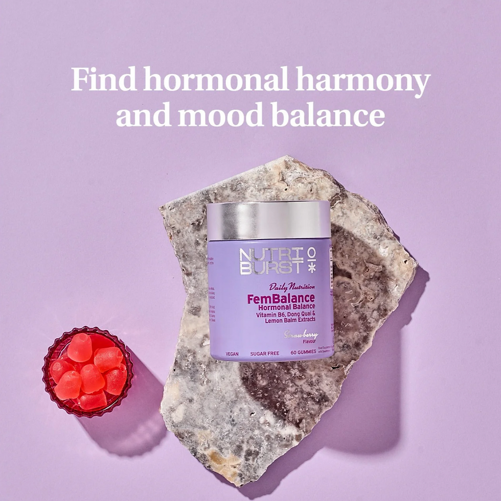 Hình thu nhỏ: Find hormonal harmony and mood balance with Nutriburst FemBalance gummies, featuring Vitamin B6, Lemon Balm, and Dong Quai.