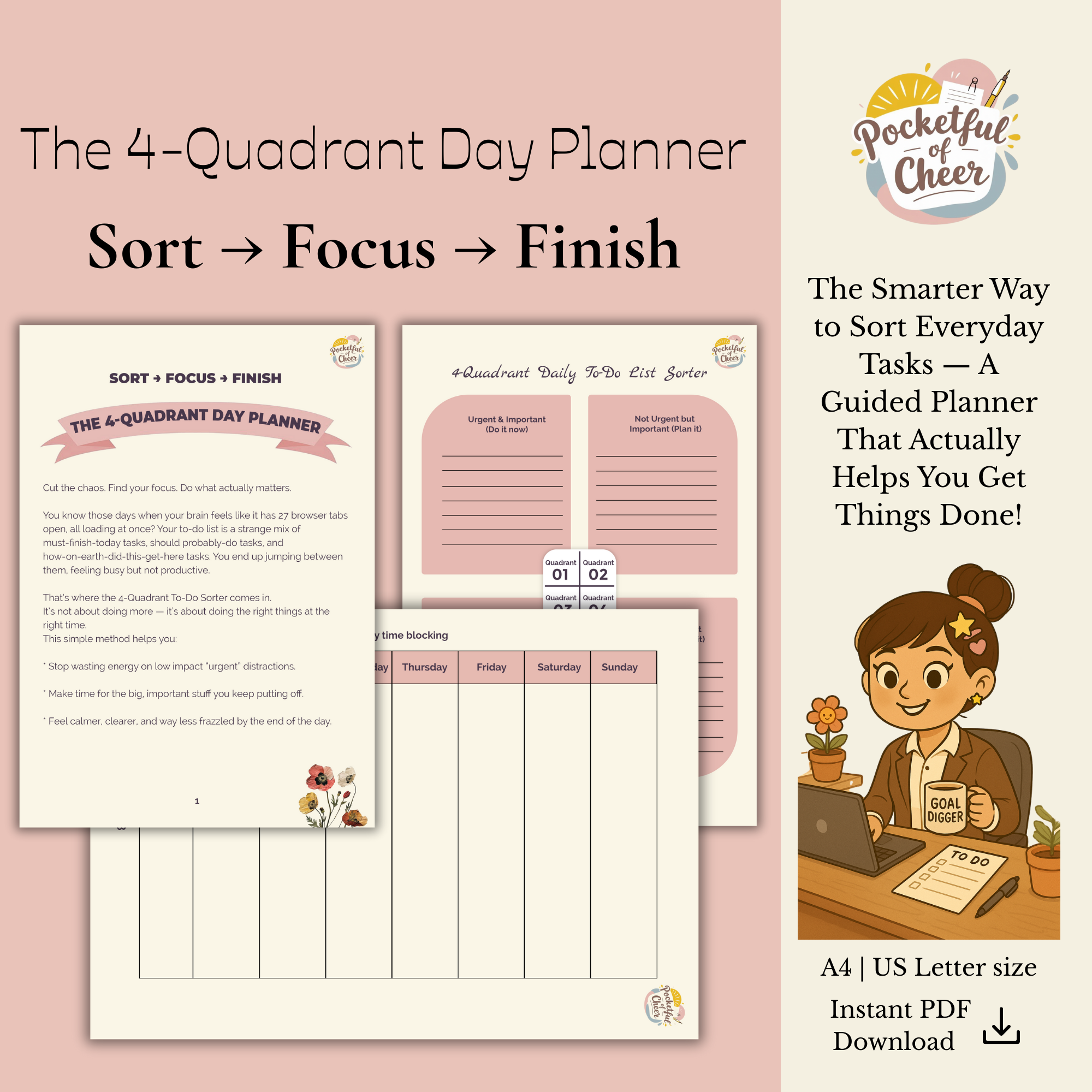 Sort → Focus → Finish | Printable Productivity Planner