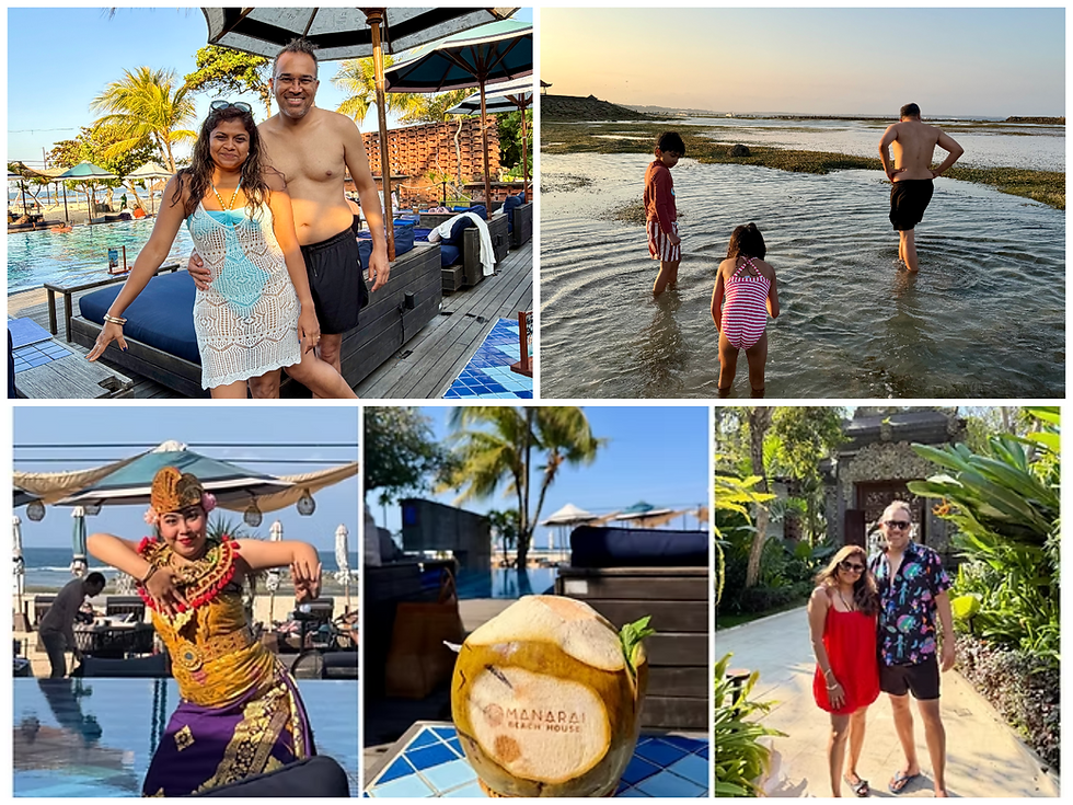 Enjoying a blissful day at Manarai Beach Club, relaxing by the pool, wading in the serene waters, and taking in a captivating traditional dance. A perfect tropical getaway.
