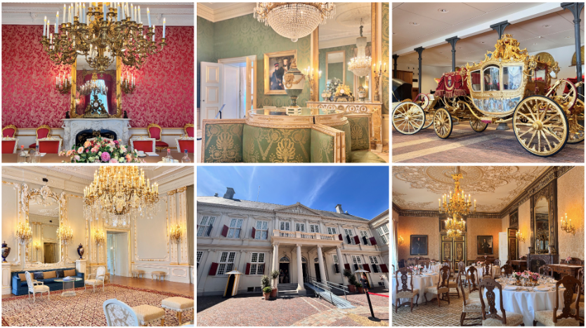A glimpse inside Noordeinde Palace, showcasing its opulent rooms, lavish decor, and a stunning royal carriage