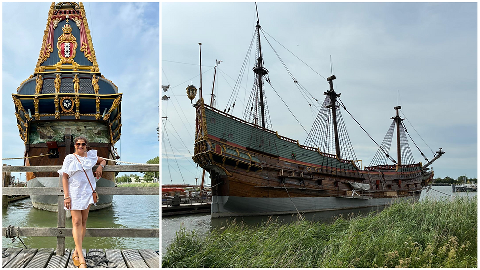 Posing beside the historic ship Batavia at Batavialand..