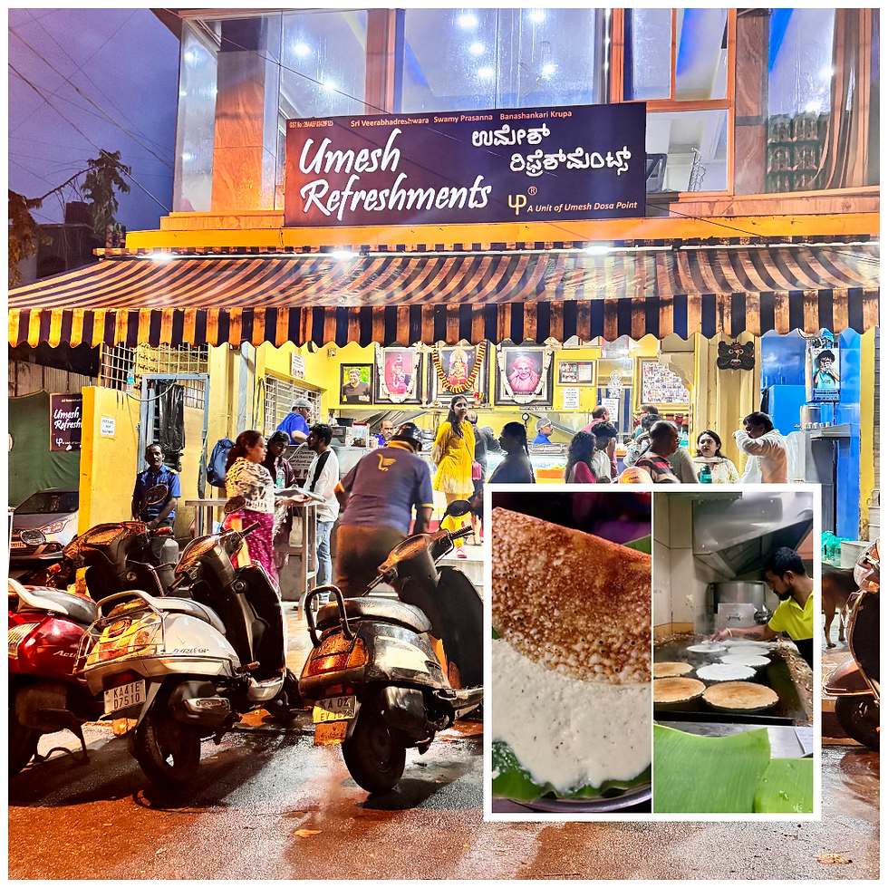 At Umesh Dosa Point, a chef skillfully makes crispy benne dosas on a sizzling griddle.