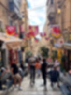 The vibrant St.Lucia Street in Valletta which has a number of great dining options, one being the famous 33 Steps