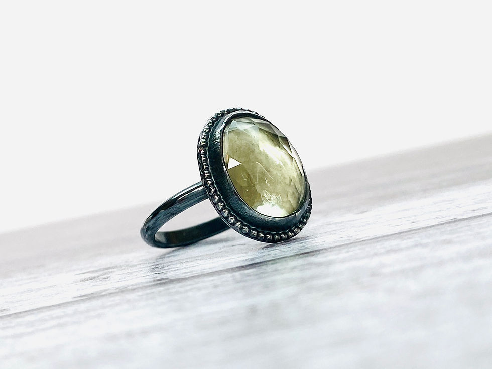 Thumbnail: Green Amethyst - Oxidised Silver ring