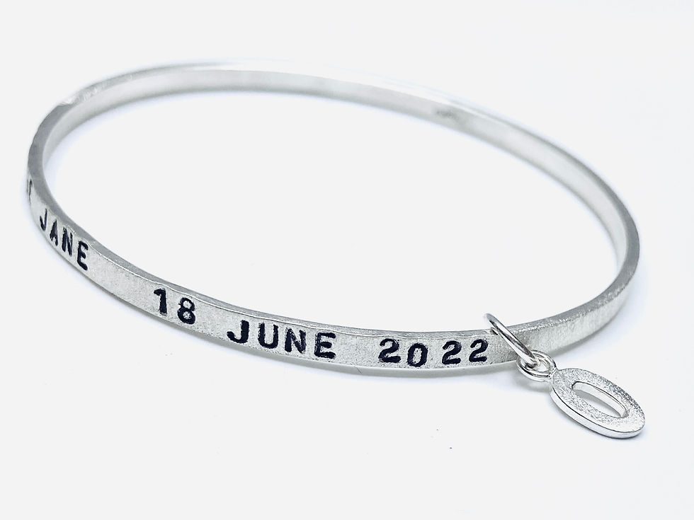 Thumbnail: Text Bangle - your words & Silver initial charm