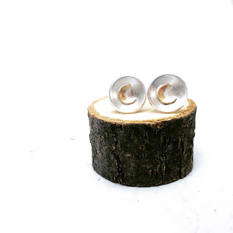 Thumbnail: Domed Studs - Silver & Brass moon earrings