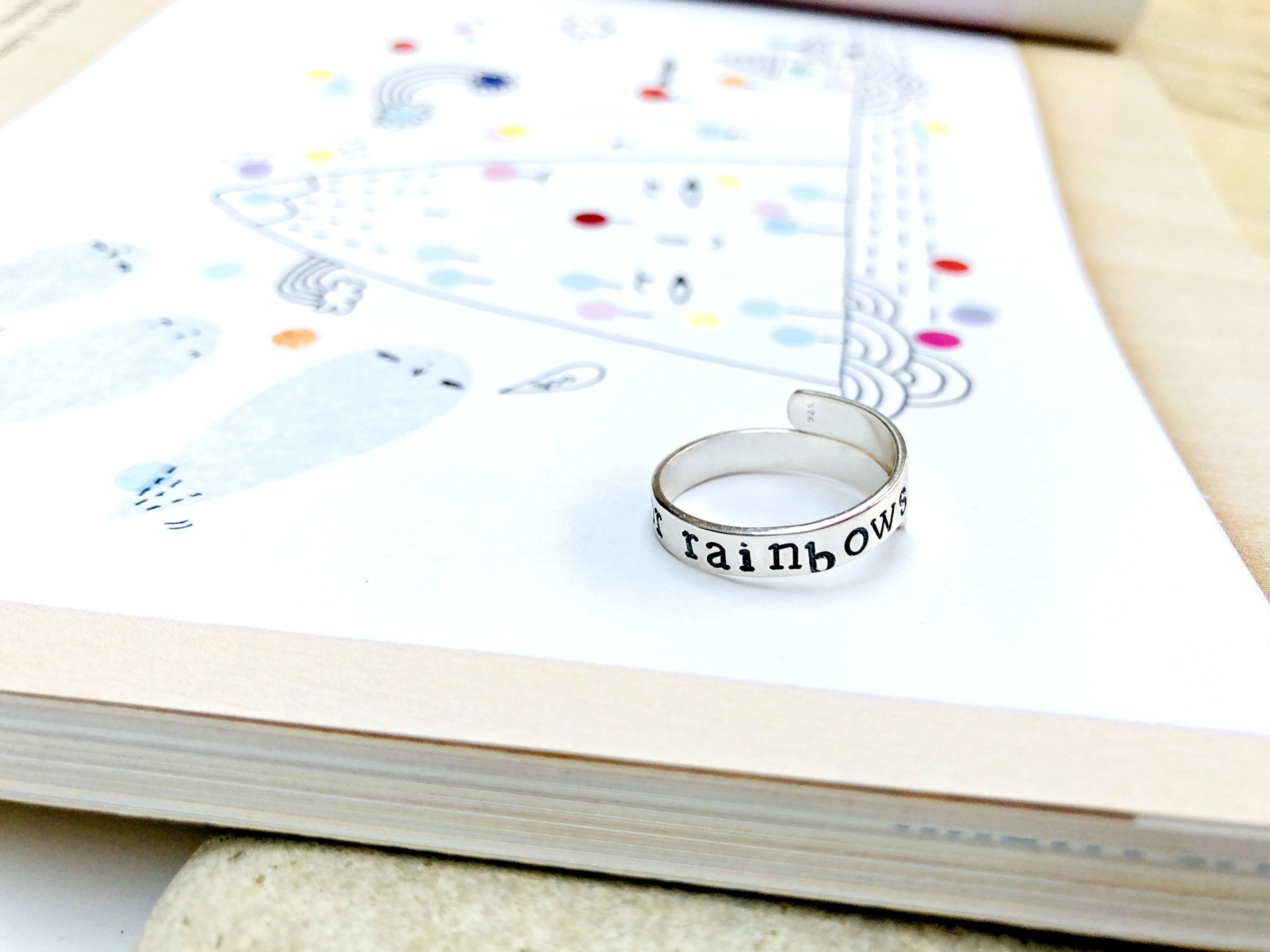 "Look for rainbows" - Sterling Silver adjustable wrap ring