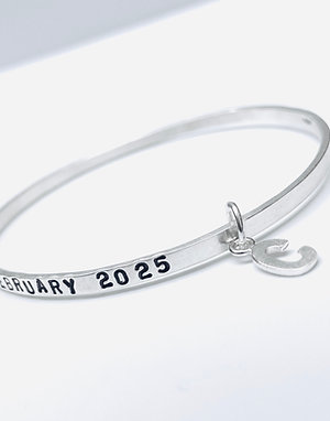 Text Bangle - your words & Silver initial charm