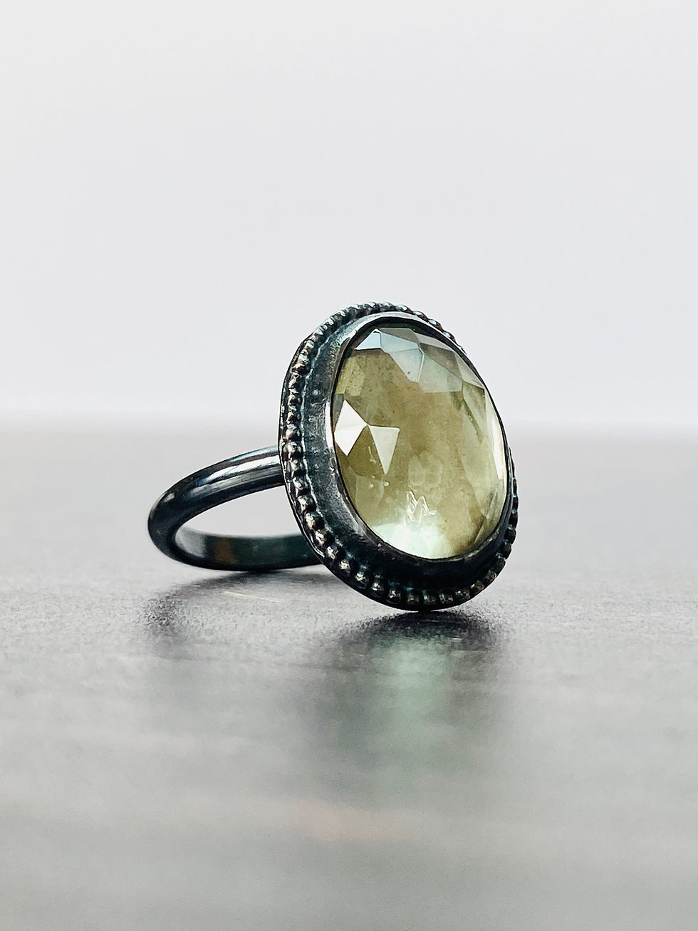 Thumbnail: Green Amethyst - Oxidised Silver ring