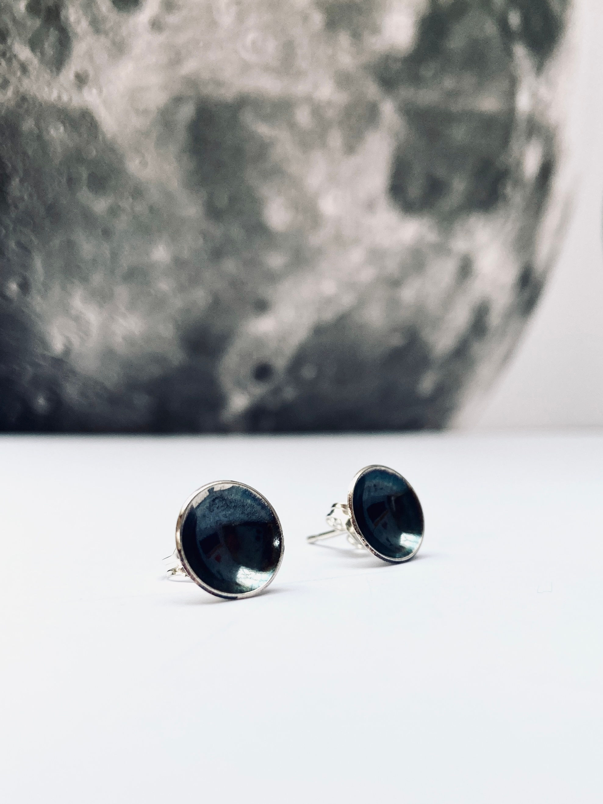 Eclipse - oxidised Silver domed studs