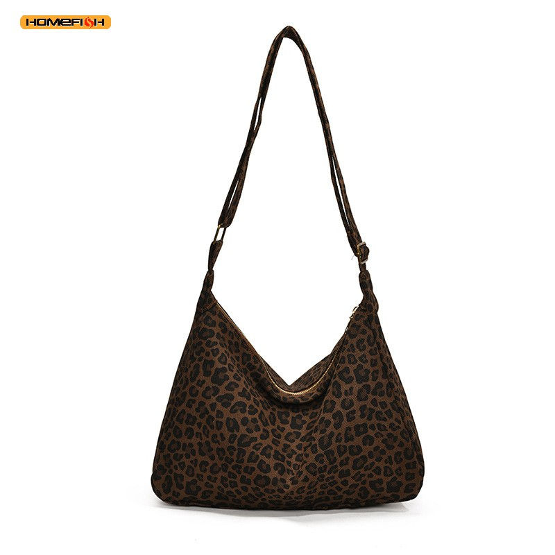 Trendy Casual Soft Textile Women's Shoulder Bag Large Capacity Leopard Print Fem