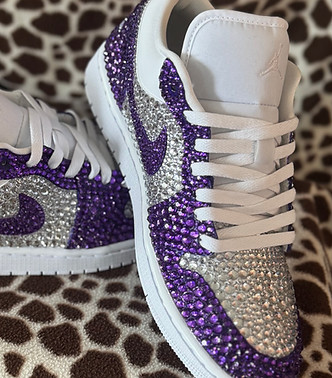 Purple, white, and silver custom birthday sneakers by S.D. Russell.