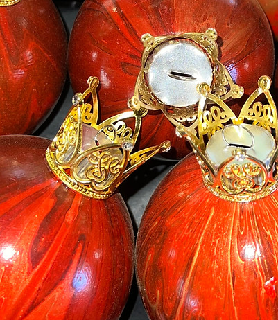 Custom red ornament collection called Crown Thy Self By S.D. Russell. 