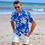 Thumbnail: Crack Hibiscus Blue Cotton Mens Hawaiian Shirt