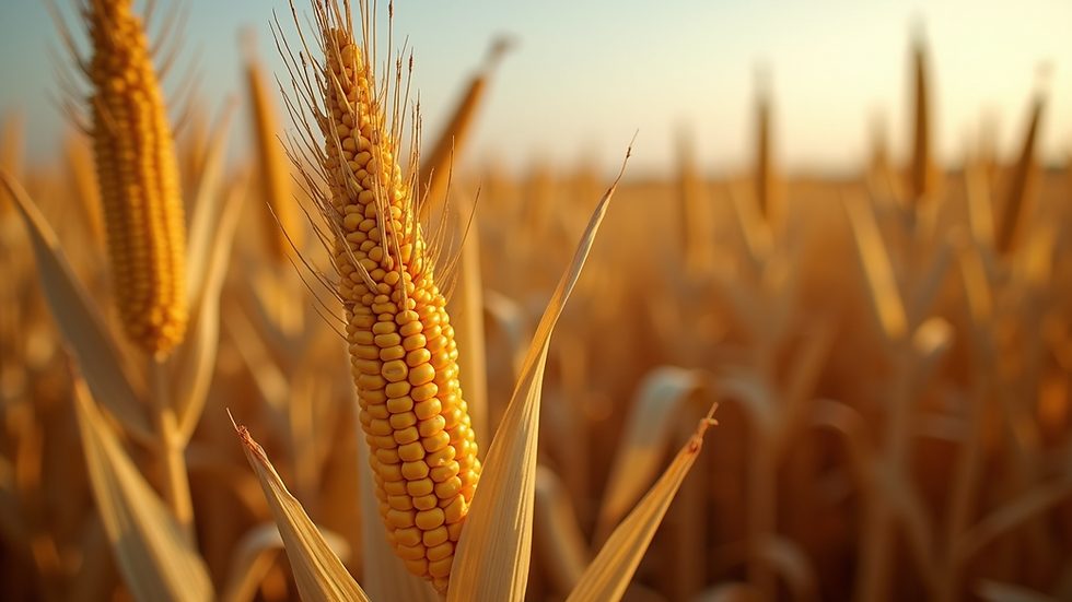 Close-up view of a corn field with ripe ears ready for harvest