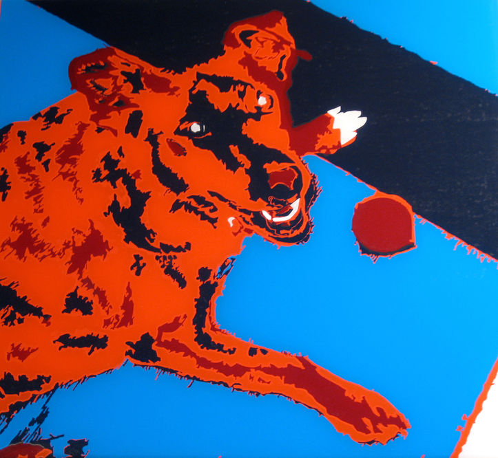 Dog art, colorful art, dogs, Modern Art, Contemporary Art, Something different, vinyl art, orange and blue art, custom art