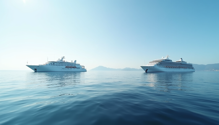 Eye-level view of a luxurious cruise ship deck with ocean in the background