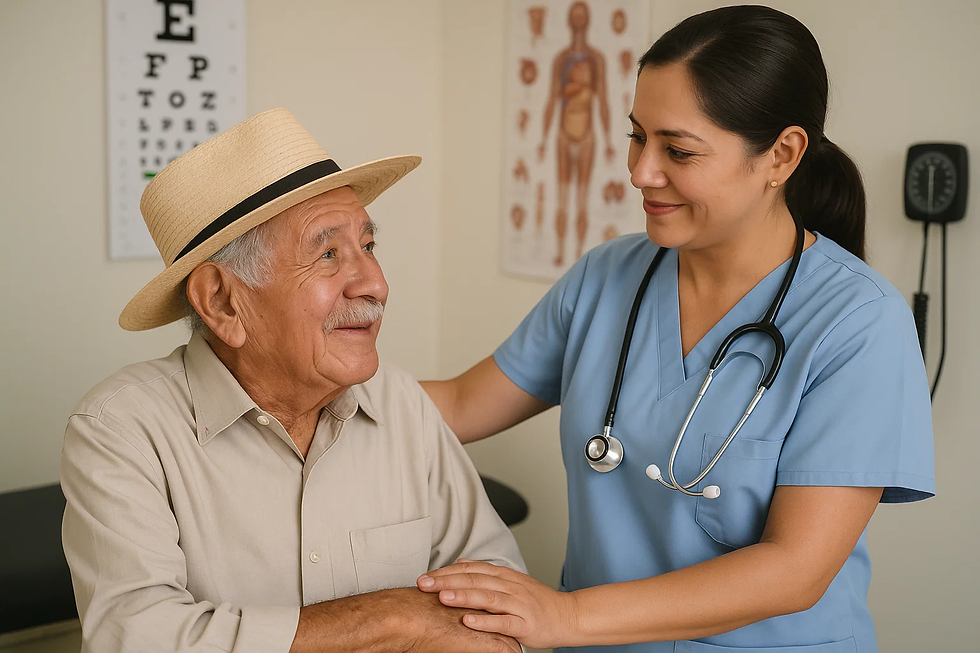 Doctora dando atención médica a persona de la tercera edad