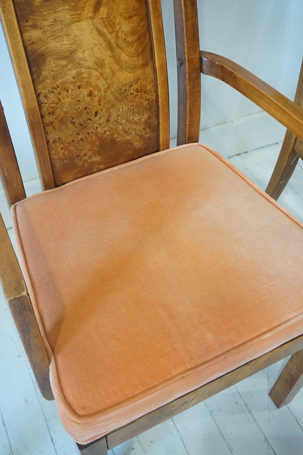 Thumbnail: vintage thomasville burl wood dining chairs