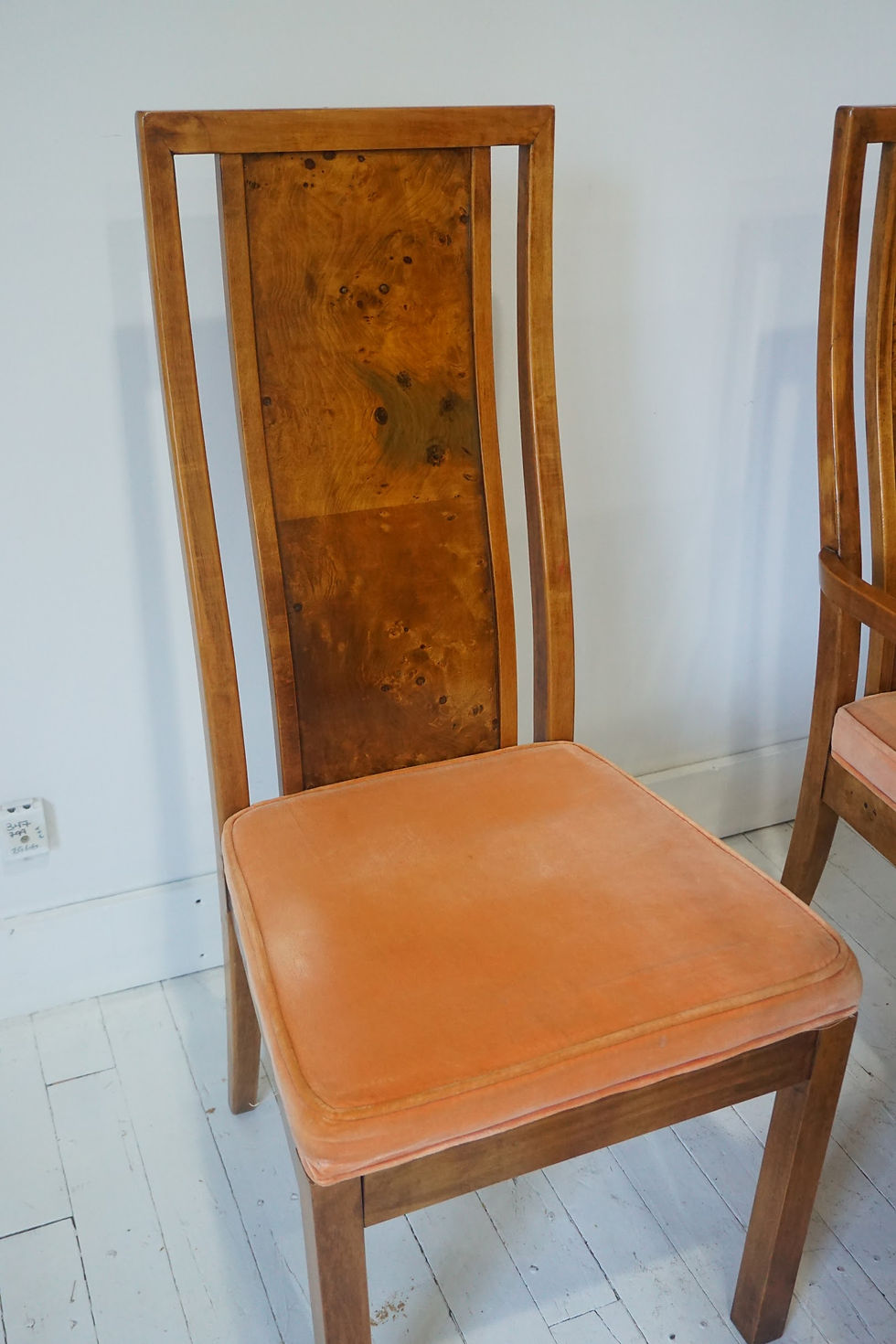 Thumbnail: vintage thomasville burl wood dining chairs