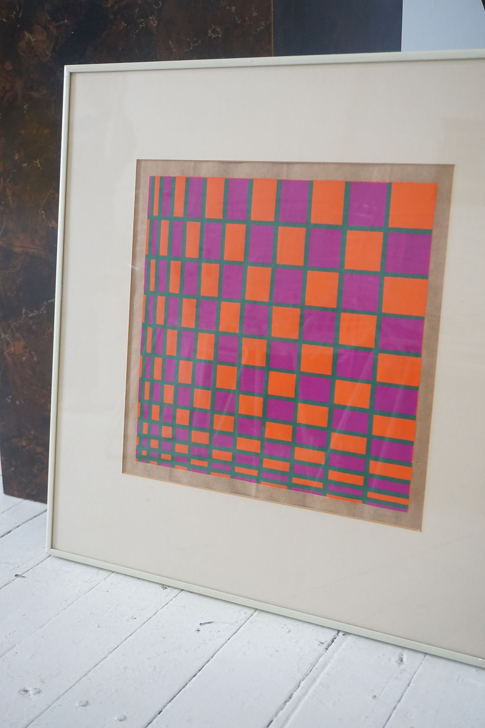 Thumbnail: op art checkered painting, titled and signed tanya pfeffer