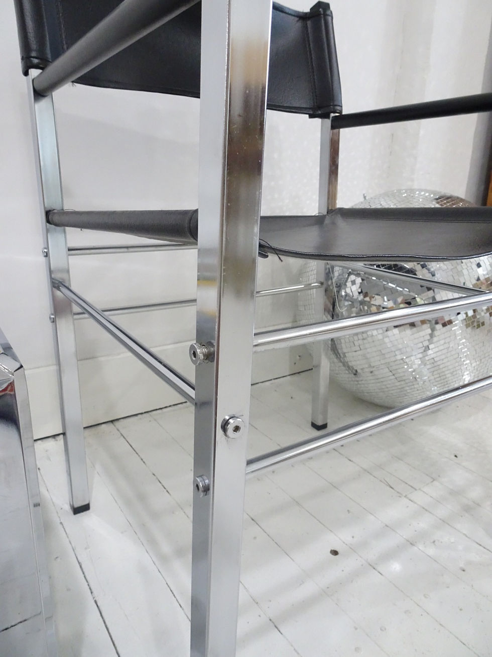 Thumbnail: chrome and black sling vinyl director's chair, 60s-70s