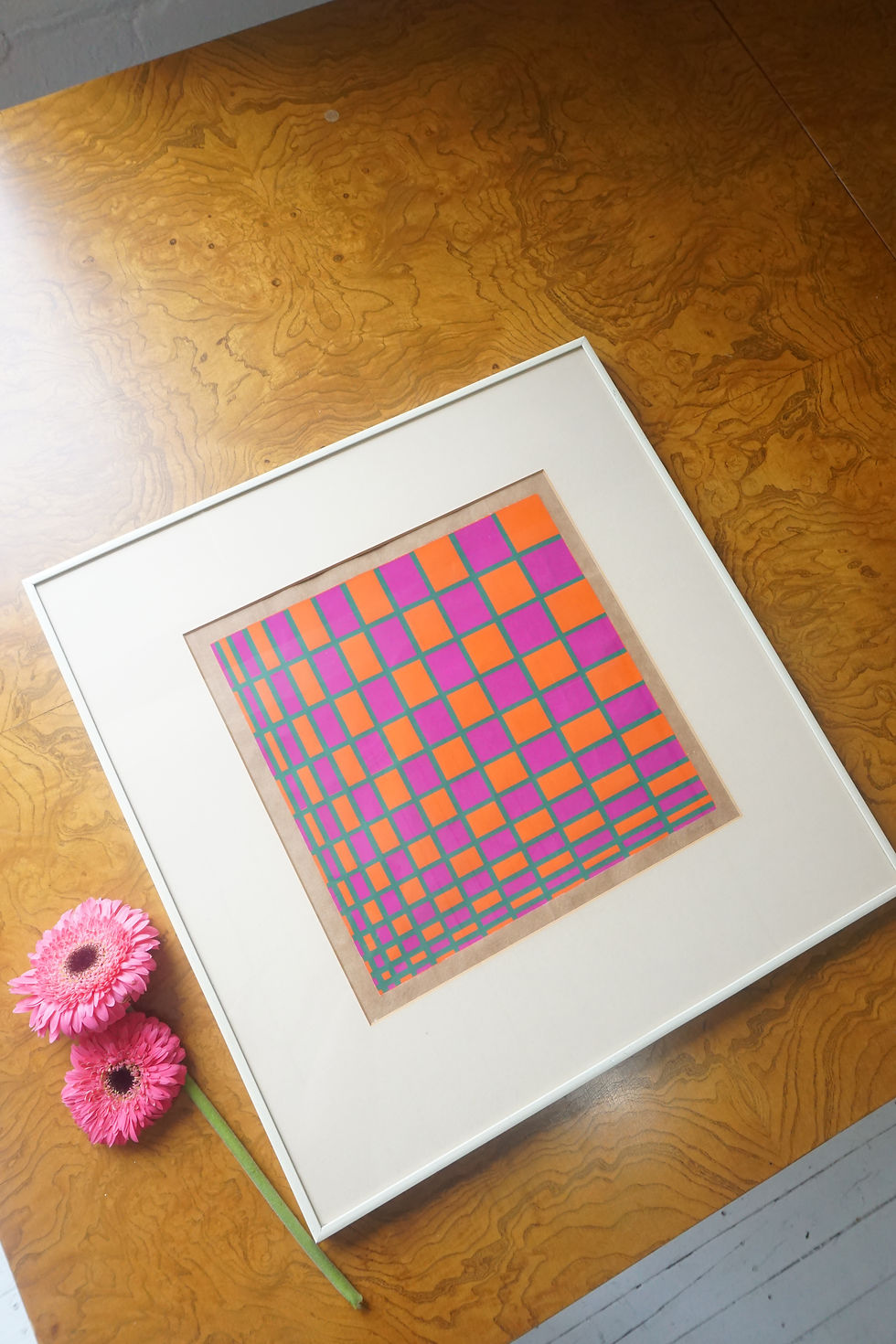 Thumbnail: op art checkered painting, titled and signed tanya pfeffer
