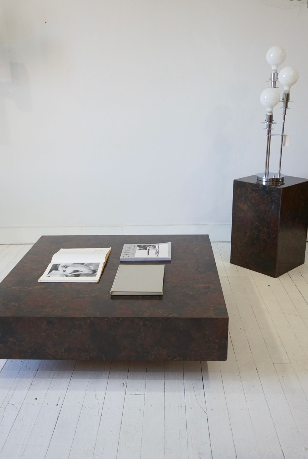 70s square coffee table on plinth base