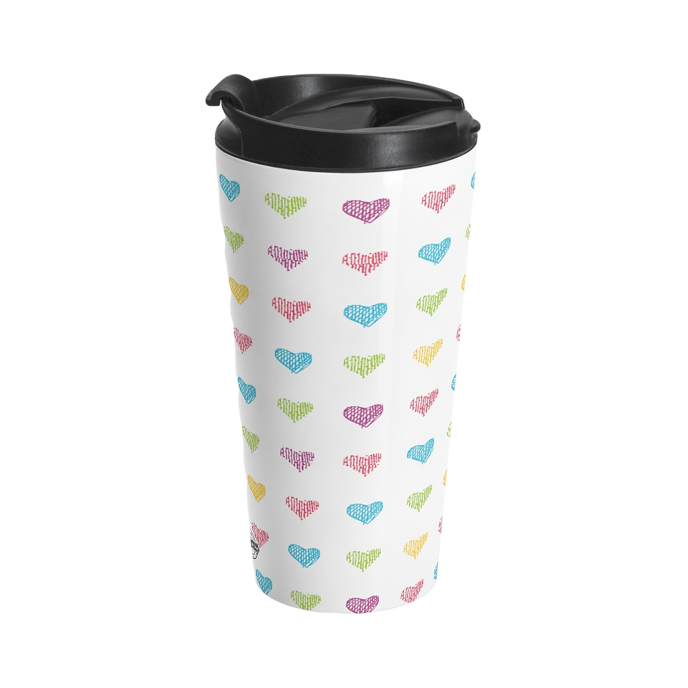 Thumbnail: "Colored Hearts"  White Stainless Steel Travel Mug