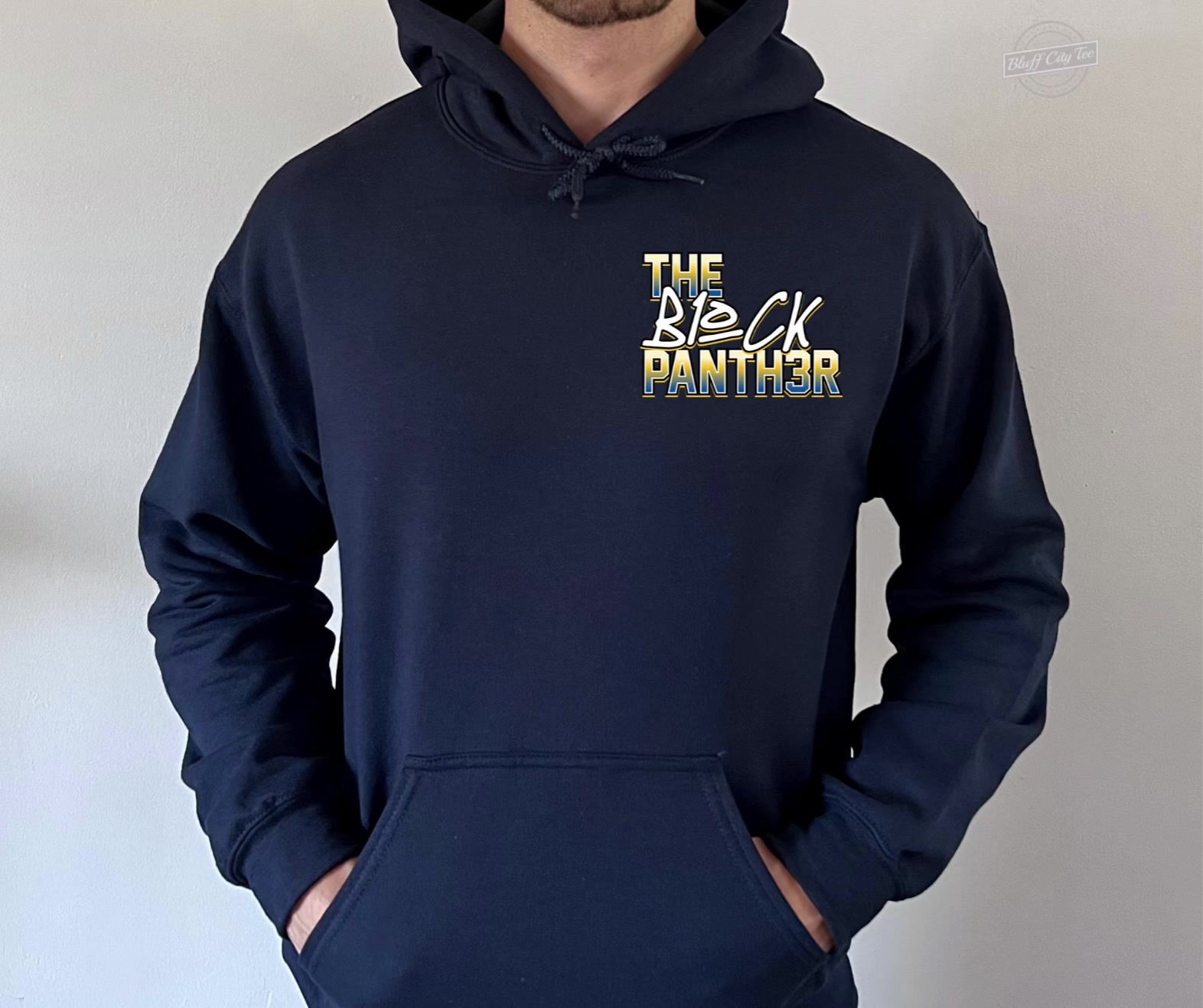 jaren jackson jr block panther memphis grizzlies bella canvas 3719 fleece hoodie navy black and white on male mockups video