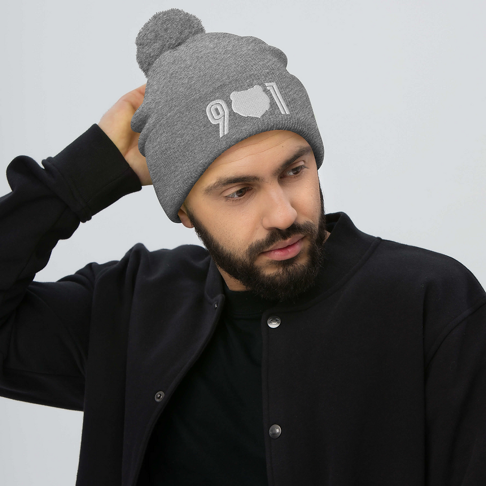 Thumbnail: "901 Grizz Face - White" Pom-Pom Beanie
