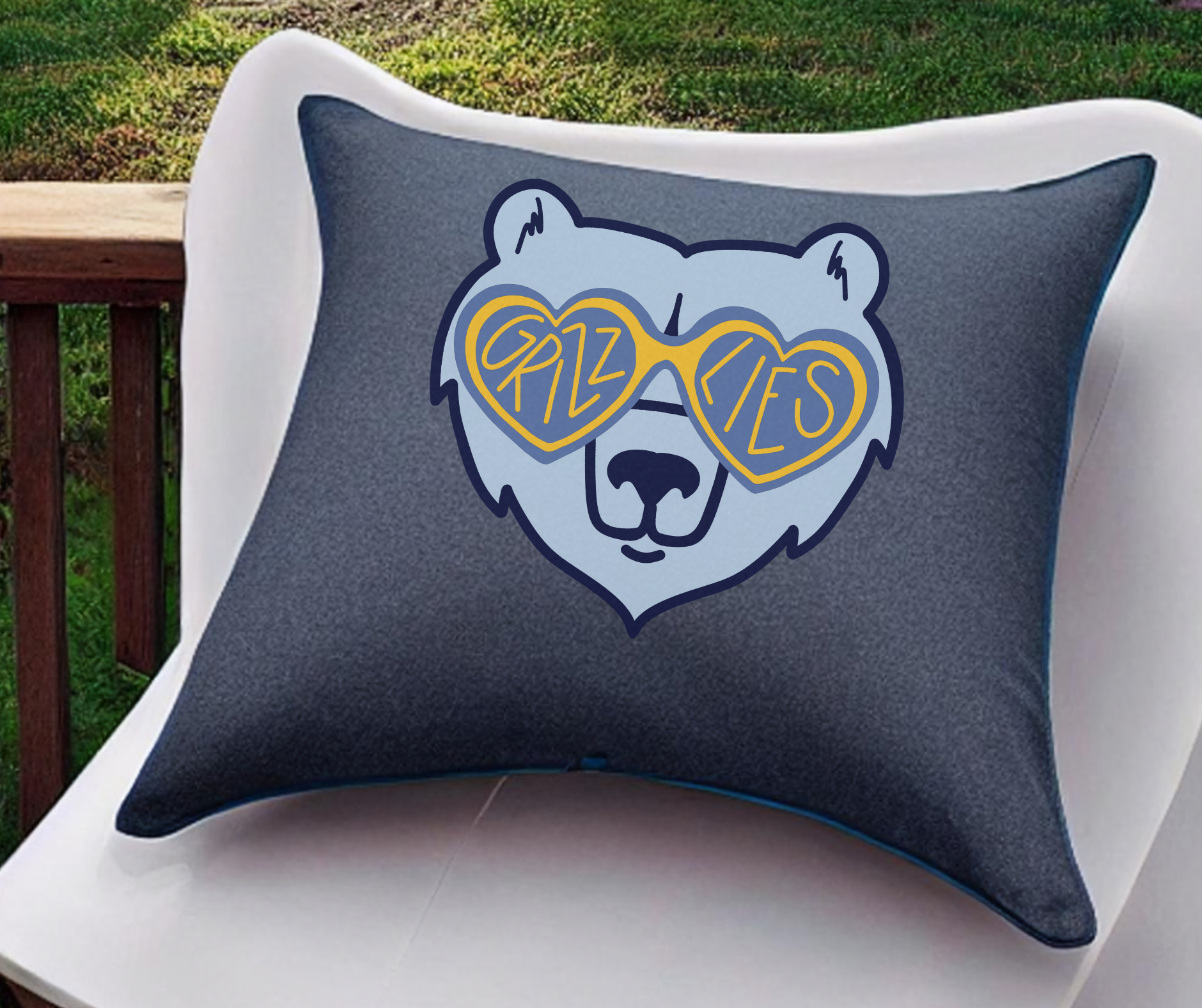 "Grizz Glasses" Grey Faux Suede Square Accent Pillow