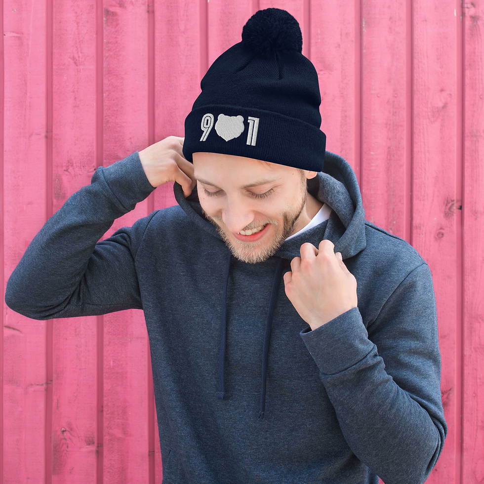 Thumbnail: "901 Grizz Face - White" Pom-Pom Beanie