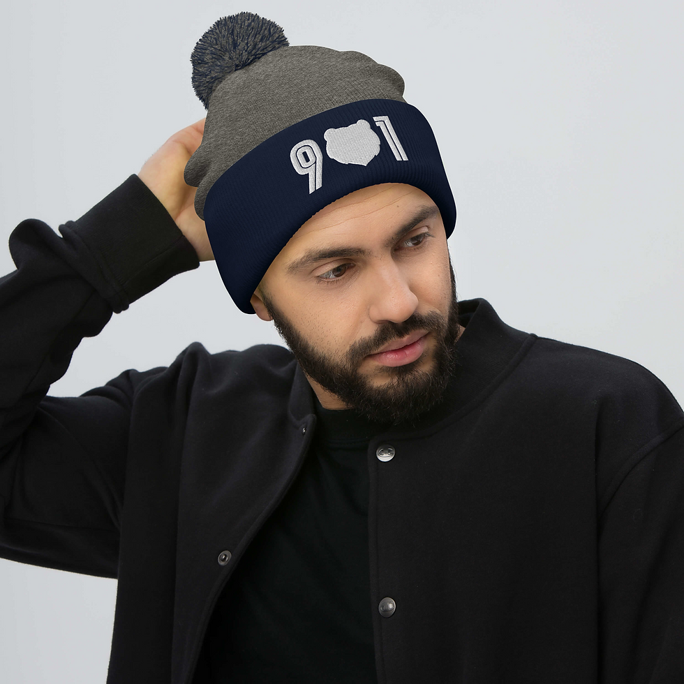 Thumbnail: "901 Grizz Face - White" Pom-Pom Beanie