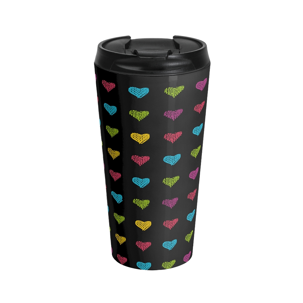 "Colored Hearts"  Black Stainless Steel Travel Mug