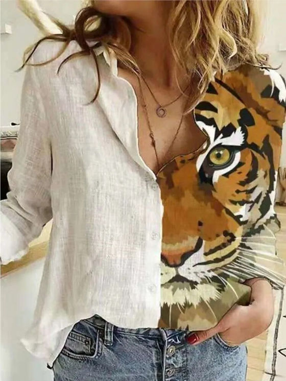 シャツ ASCLO Tiger Check Shirt (3color) Unleashed: Tiger Print Color Block Shirt | BluffCity Tee