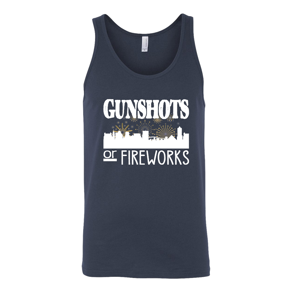 Thumbnail: "Gunshots or Fireworks" Unisex Tank - White