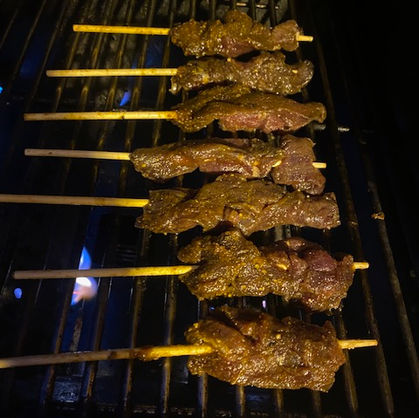 Grilled Venison Satay with Maple Bacon Bourbon BBQ Sauce