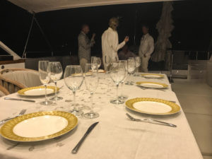 Yacht upper deck dining area.