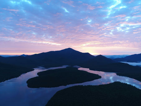 Lake Placid Adirondack Mountains sunset view with lake and mountain landscape