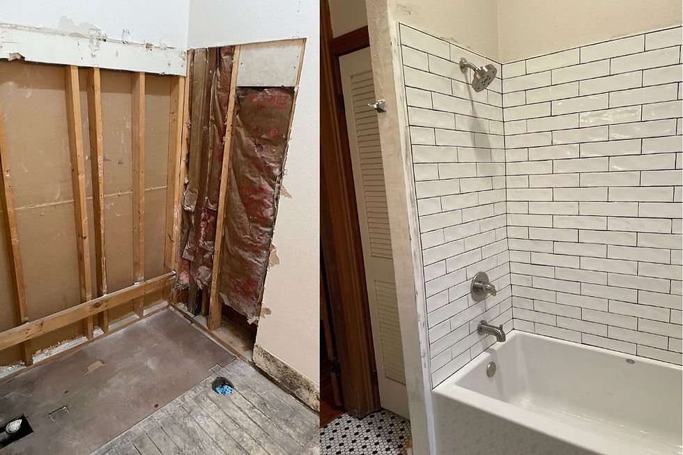 Bathroom remodel before and after — subway tile tub surround installation by Barger Home Improvements in Covington Louisiana