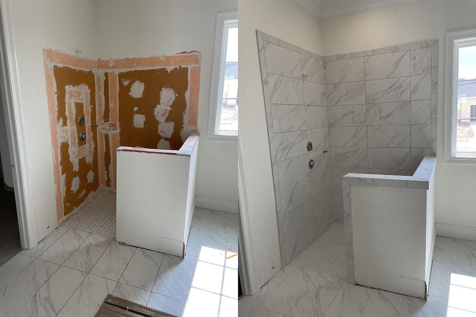 Bathroom tile installation before and after — large format shower tile by Barger Home Improvements in St. Tammany Parish Louisiana