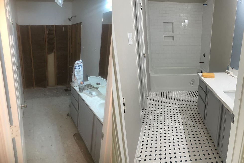 Bathroom remodel with black and white mosaic floor tile and custom vanity — St. Tammany Parish bathroom renovation by Barger Home Improvements