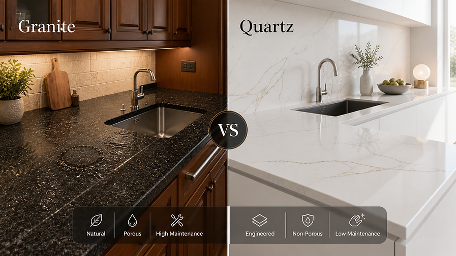Best quartz countertops in New Gurgaon featuring premium brands like Relay Stone, Kalinga Stone, Specta Quartz, and AGL Quartz in a modern kitchen setup. Explore quartz slab price in Gurgaon, quartz vs granite in Gurgaon, quartz vs marble in Gurgaon, and top quartz stone supplier in Gurgaon options for stylish, durable, and high-quality quartz countertops in Gurgaon homes.
