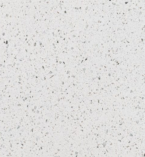 Relay Stone Bianco Dazzle Quartz countertop with pristine white surface and icy speckles, ideal for modern kitchens, bathrooms, backsplashes, and tabletops, offering timeless elegance and premium durability.