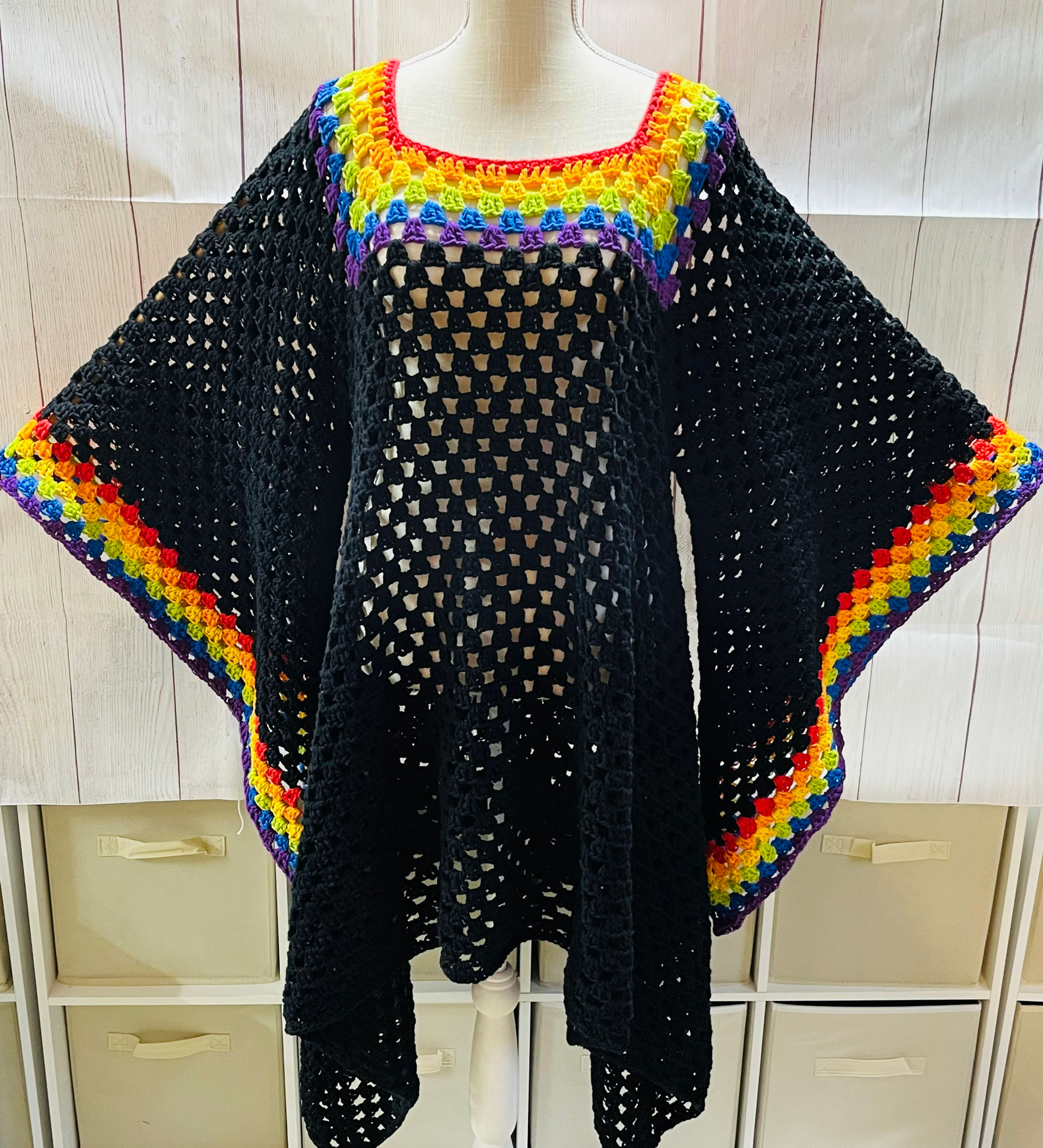 SM- Med. Black and Rainbow Bell Sleeve Dress