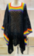 Thumbnail: Med/Large Black and Rainbow Bell Sleeve Dress