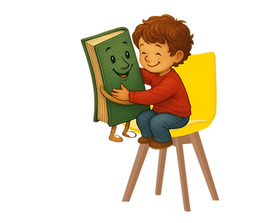 איור של ילד יושב על כיסא וקורא ספא ירוק